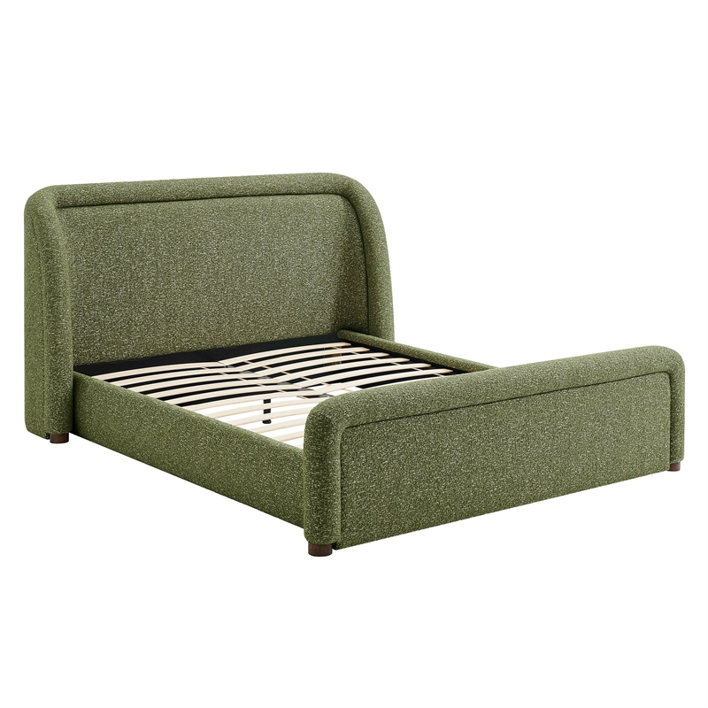 Tasmin Upholstered Fabric Queen Platform Bed with Rounded Headboard in Olive