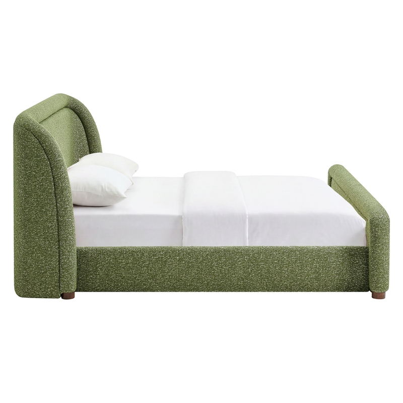 Tasmin Upholstered Fabric Queen Platform Bed with Rounded Headboard in Olive