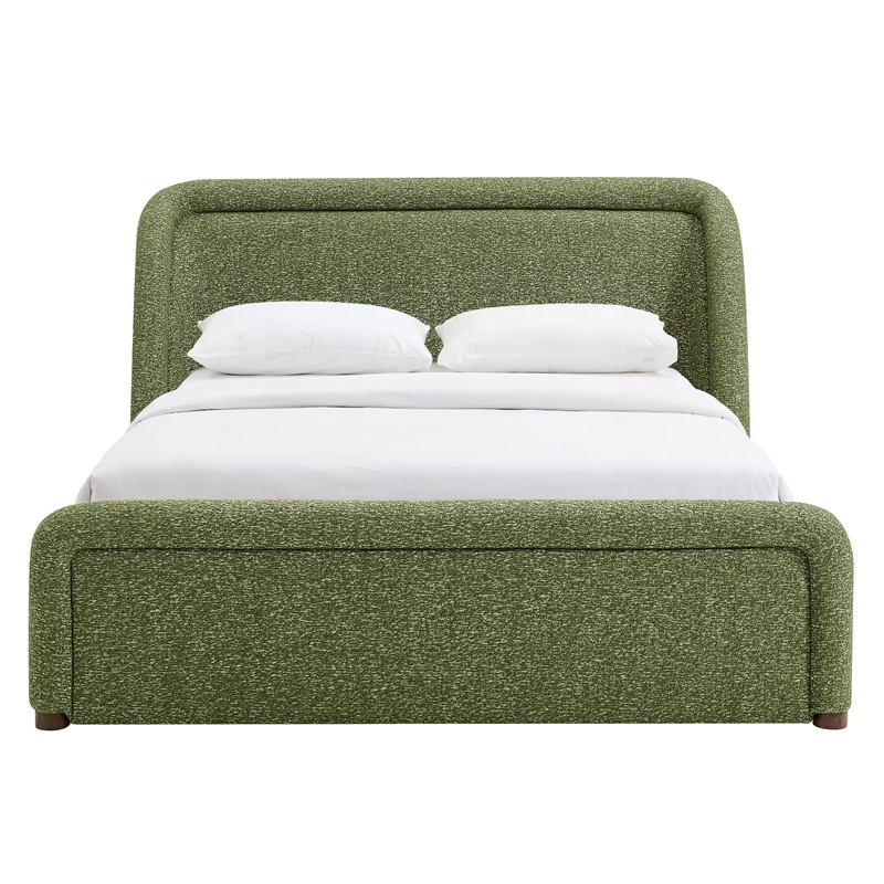 Tasmin Upholstered Fabric Queen Platform Bed with Rounded Headboard in Olive