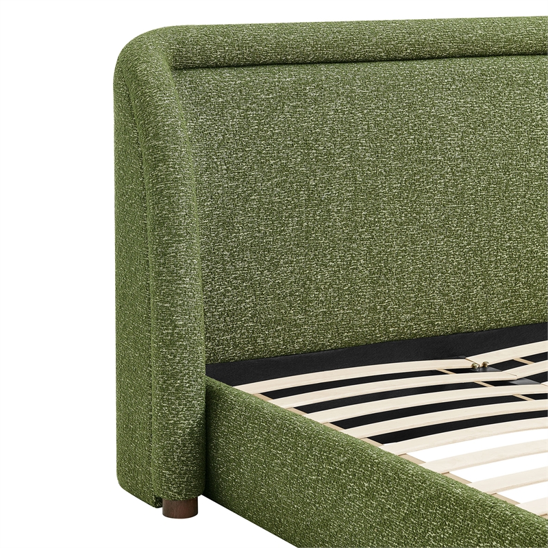 Tasmin Upholstered Fabric Queen Platform Bed with Rounded Headboard in Olive