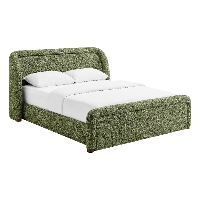 Tasmin Upholstered Fabric Queen Platform Bed with Rounded Headboard in Olive