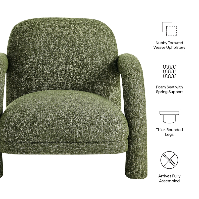 Ferris Textured Fabric Lounge Chair with Arched Arms in Olive