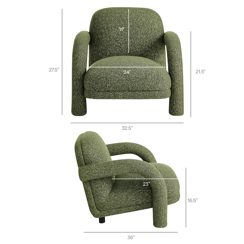 Ferris Textured Fabric Lounge Chair with Arched Arms in Olive