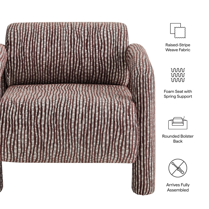 Quill Patterned Fabric Accent Chair with Bolster Back in Maroon