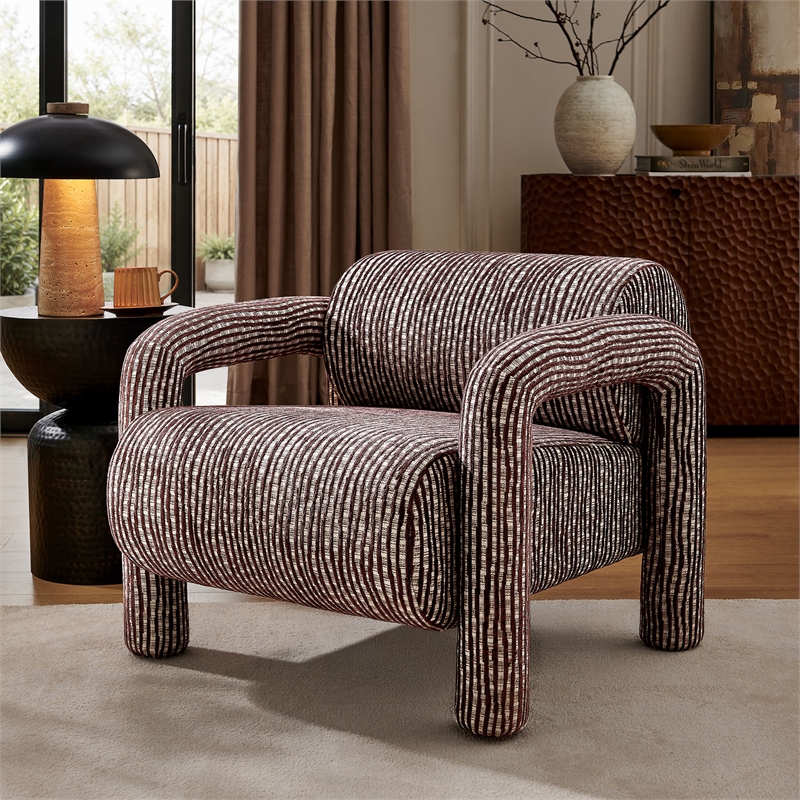 Quill Patterned Fabric Accent Chair with Bolster Back in Maroon