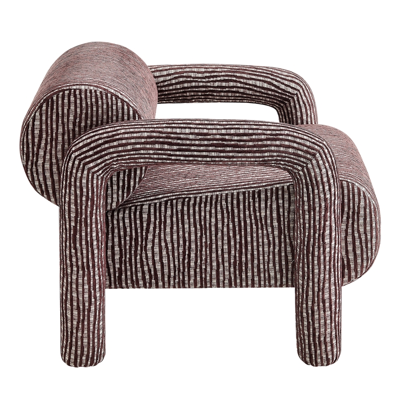 Quill Patterned Fabric Accent Chair with Bolster Back in Maroon