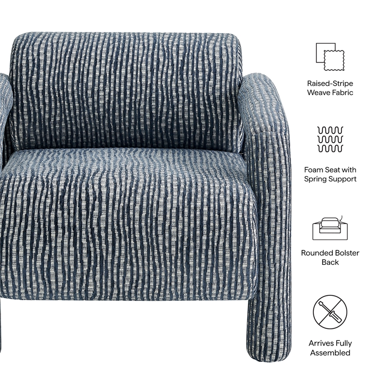 Quill Patterned Fabric Accent Chair with Bolster Back in Navy