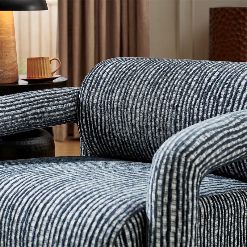 Quill Patterned Fabric Accent Chair with Bolster Back in Navy