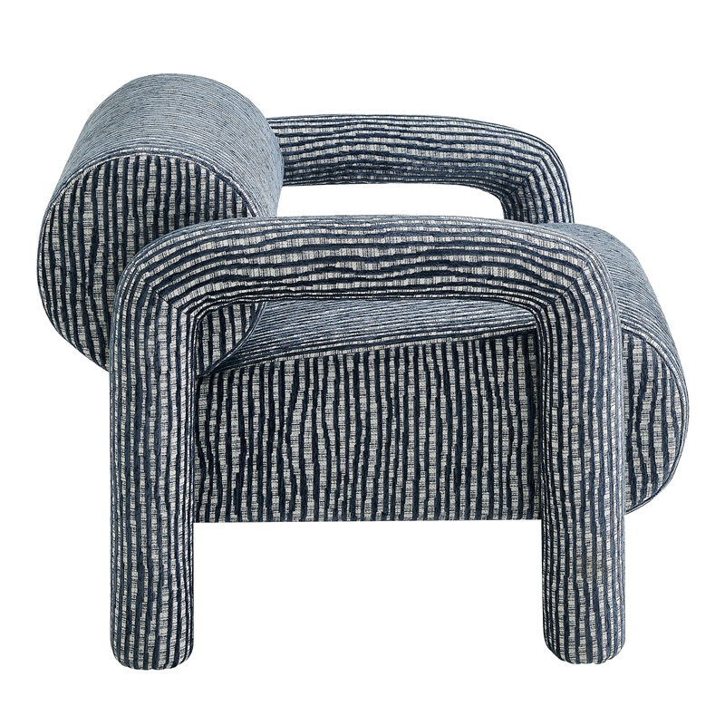 Quill Patterned Fabric Accent Chair with Bolster Back in Navy