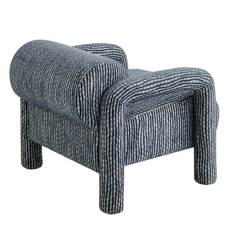 Quill Patterned Fabric Accent Chair with Bolster Back in Navy