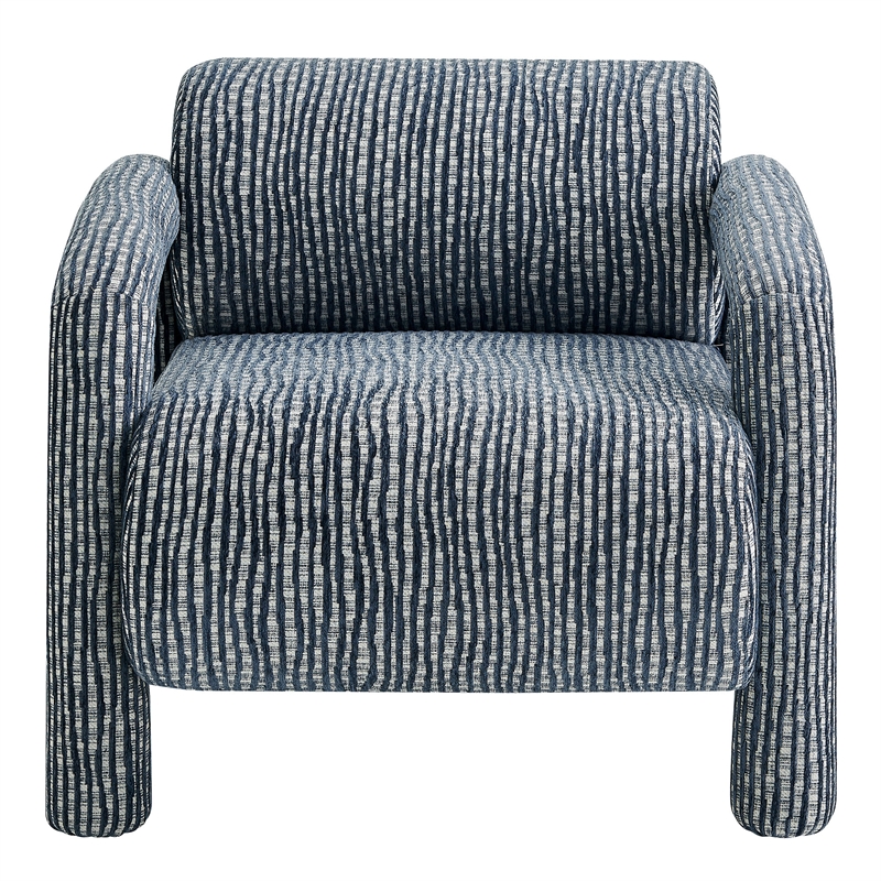 Quill Patterned Fabric Accent Chair with Bolster Back in Navy