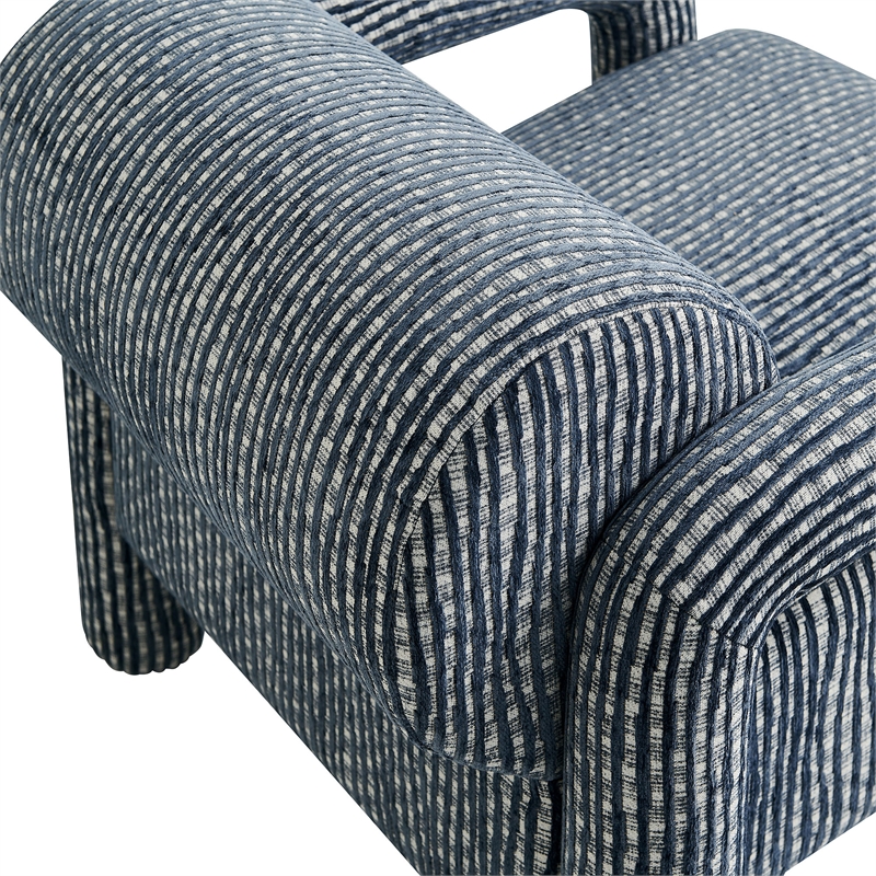 Quill Patterned Fabric Accent Chair with Bolster Back in Navy