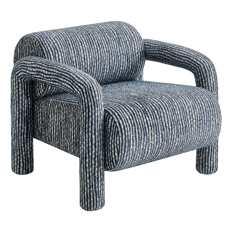 Quill Patterned Fabric Accent Chair with Bolster Back in Navy