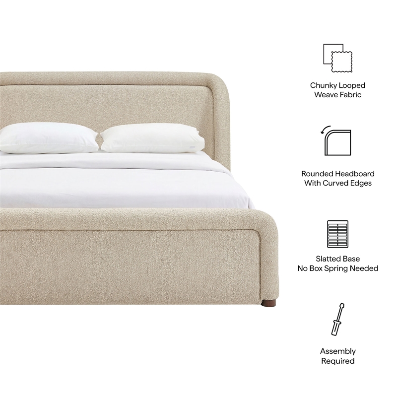 Tasmin Upholstered Fabric Queen Platform Bed with Rounded Headboard in Linen