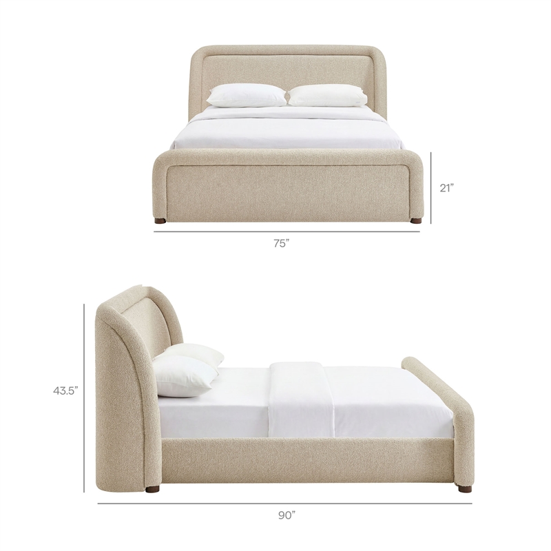Tasmin Upholstered Fabric Queen Platform Bed with Rounded Headboard in Linen