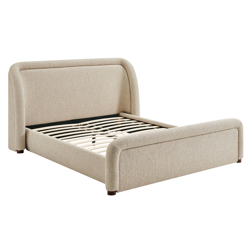 Tasmin Upholstered Fabric Queen Platform Bed with Rounded Headboard in Linen