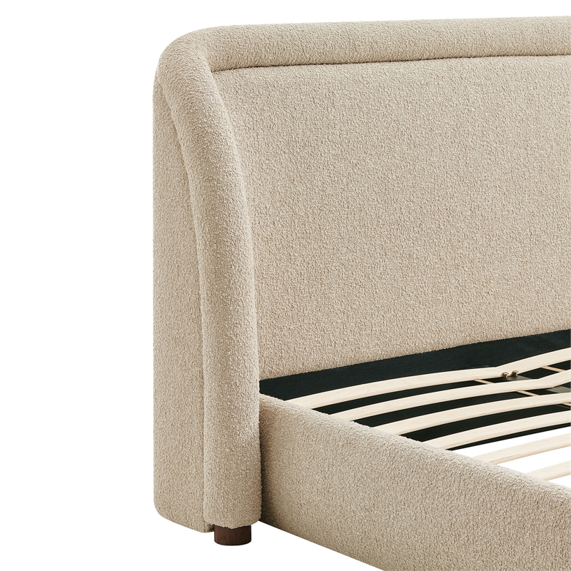 Tasmin Upholstered Fabric Queen Platform Bed with Rounded Headboard in Linen