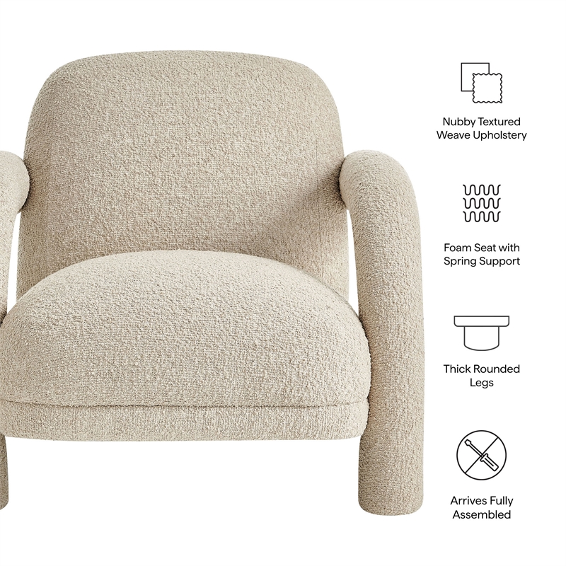 Ferris Textured Fabric Lounge Chair with Arched Arms in Linen
