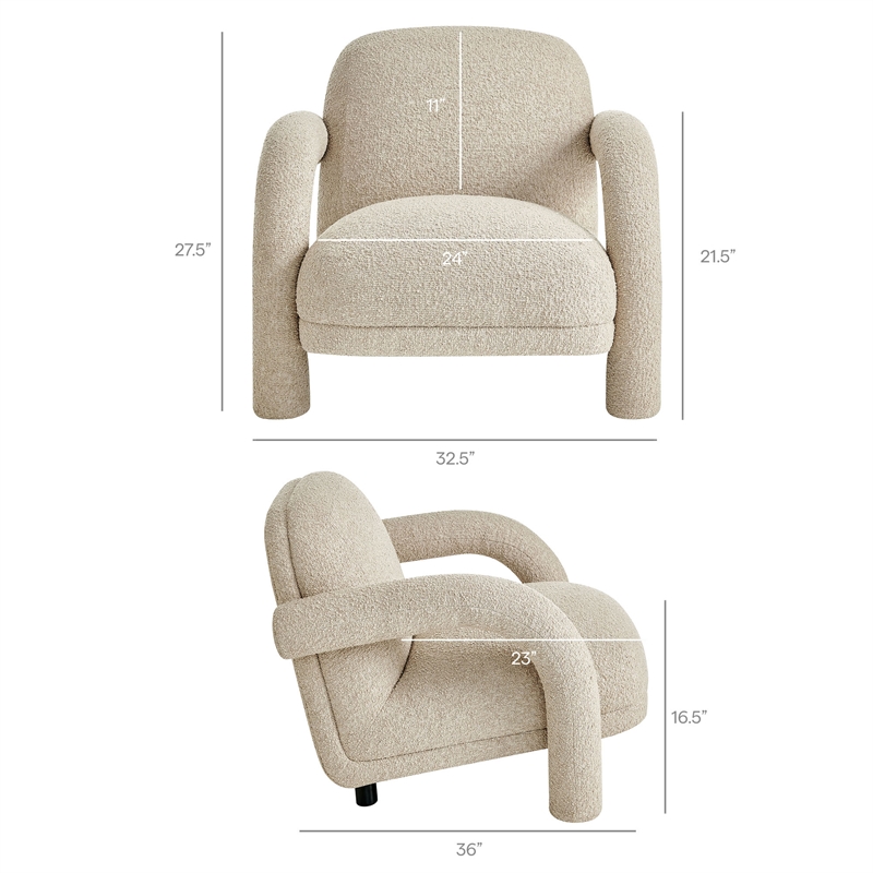 Ferris Textured Fabric Lounge Chair with Arched Arms in Linen