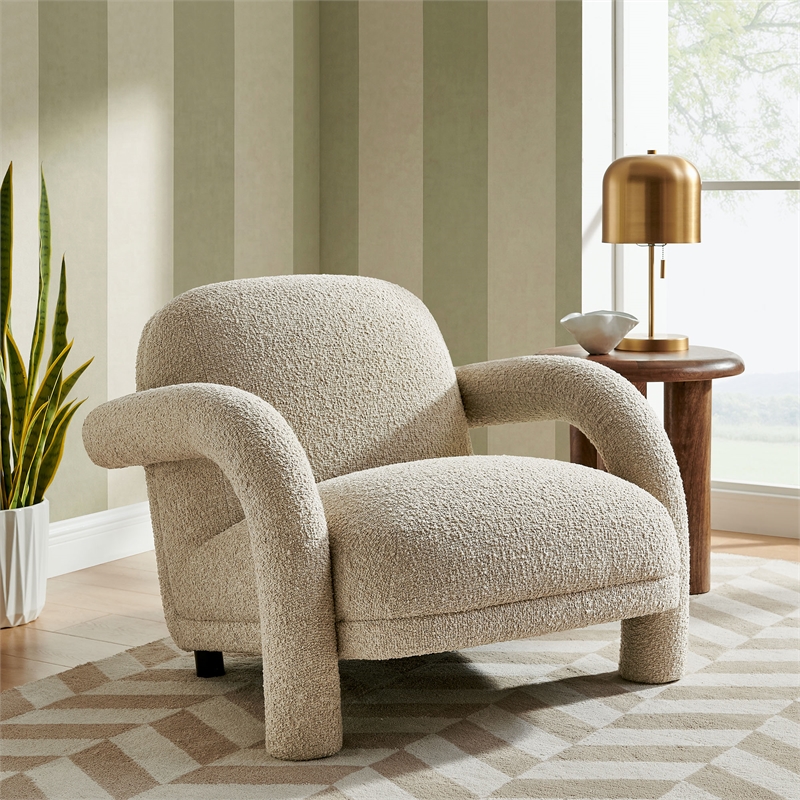Ferris Textured Fabric Lounge Chair with Arched Arms in Linen
