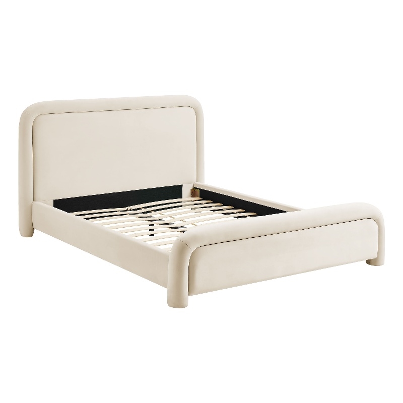 Beck Performance Velvet King Platform Bed with Piped Headboard in Alabaster