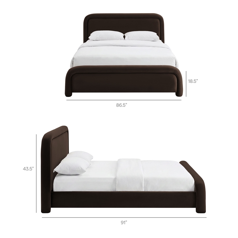Beck King Performance Velvet Platform Bed in Chocolate Brown
