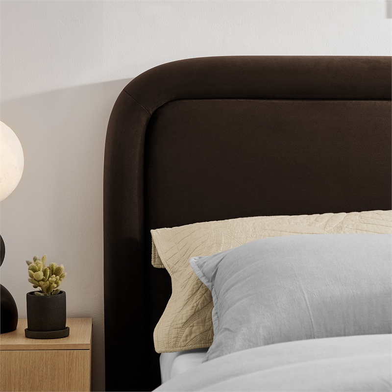 Beck King Performance Velvet Platform Bed in Chocolate Brown