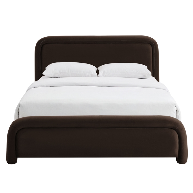 Beck King Performance Velvet Platform Bed in Chocolate Brown