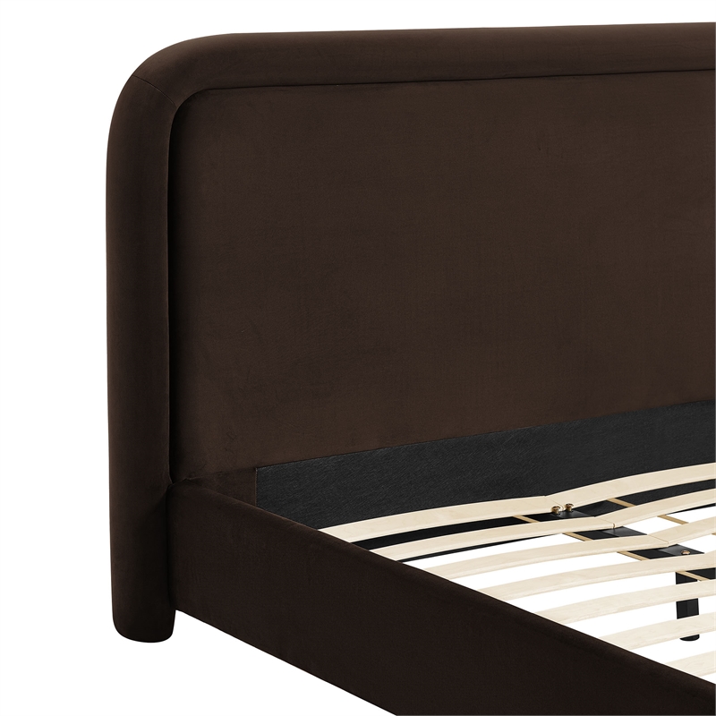 Beck King Performance Velvet Platform Bed in Chocolate Brown