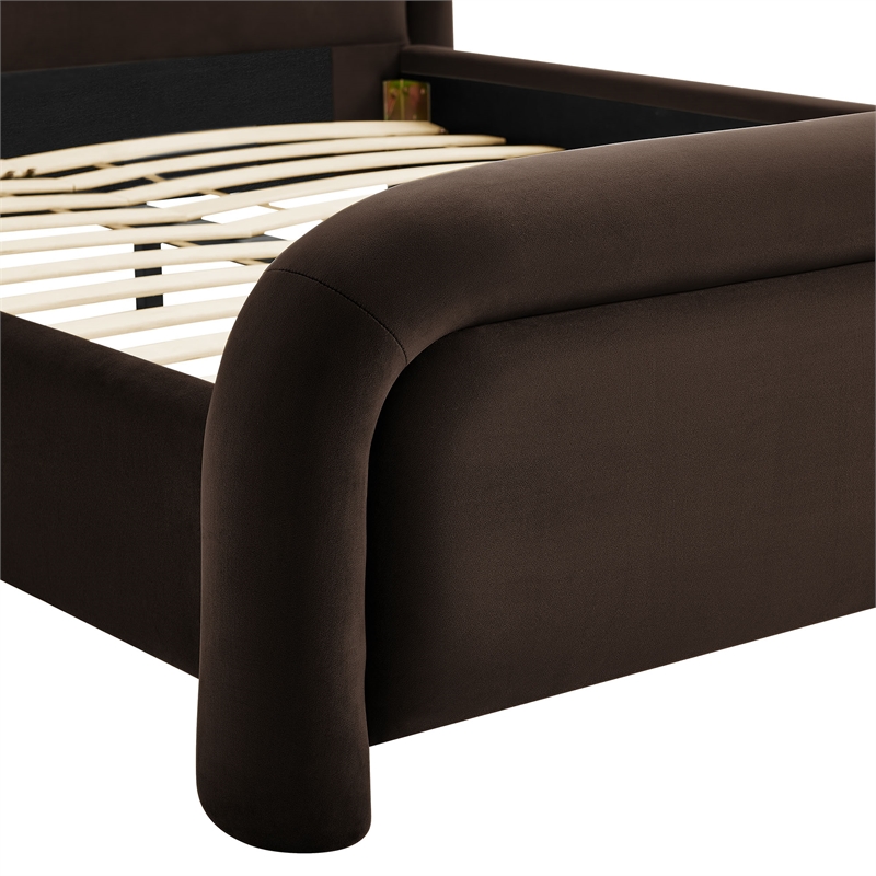 Beck King Performance Velvet Platform Bed in Chocolate Brown