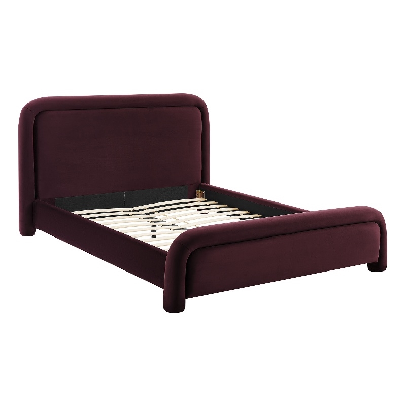 Beck Performance Velvet King Platform Bed with Piped Headboard in Mulberry
