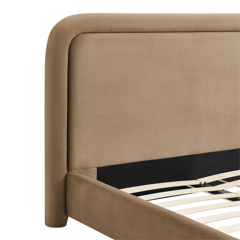 Beck Performance Velvet King Platform Bed with Piped Headboard in Taupe
