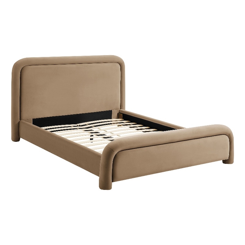 Beck Performance Velvet King Platform Bed with Piped Headboard in Taupe