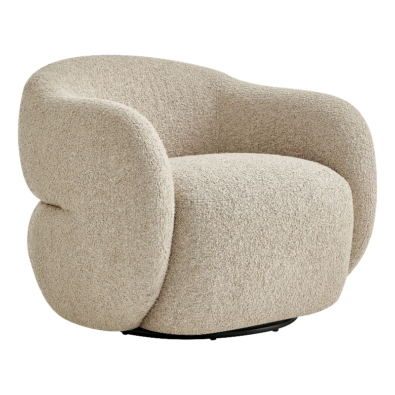 Selby Textured Fabric Swivel Accent Chair with Curved Back in Linen
