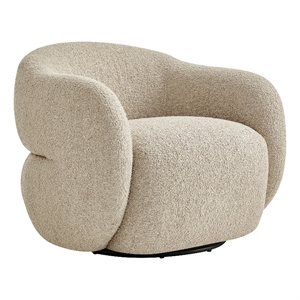 Selby Textured Fabric Swivel Accent Chair with Curved Back in Linen