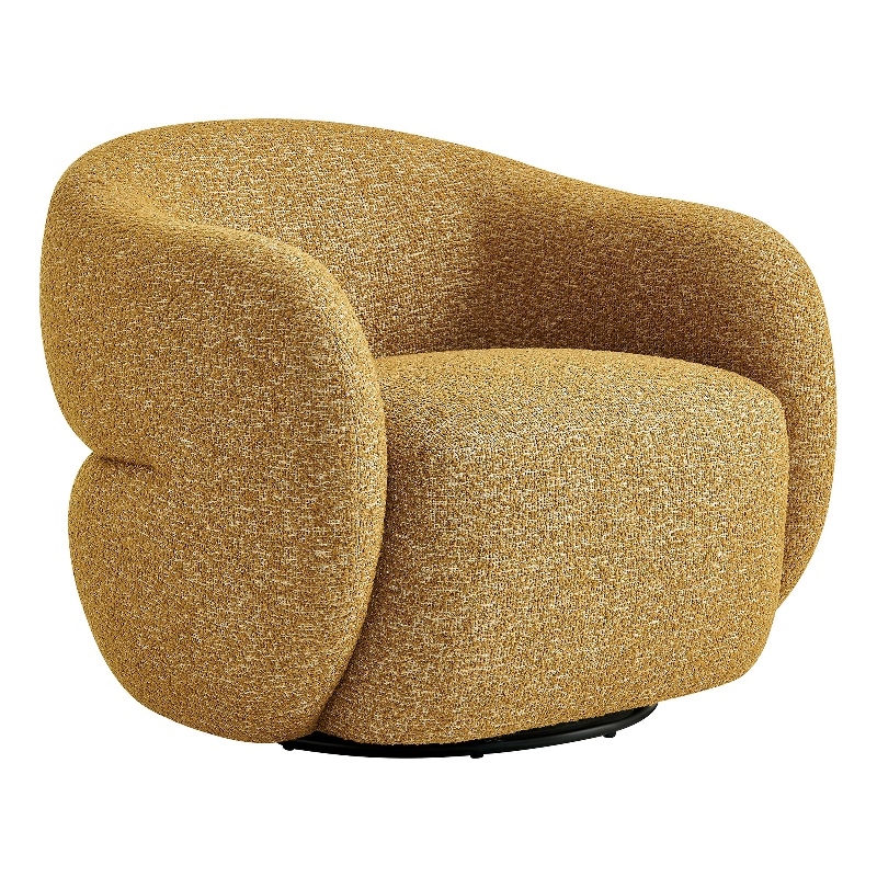 Selby Textured Fabric Swivel Accent Chair with Curved Back in Mustard