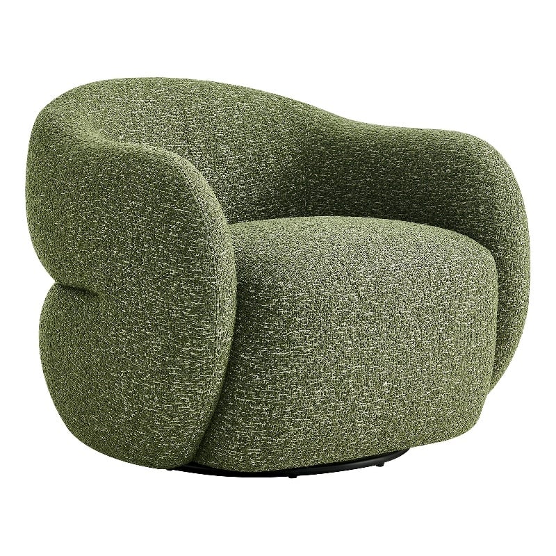 Selby Textured Fabric Swivel Accent Chair with Curved Back in Olive