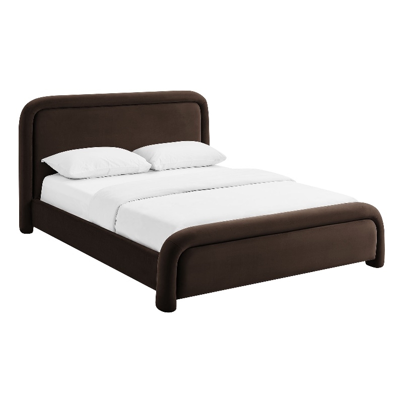 Beck Queen Performance Velvet Platform Bed in Chocolate Brown