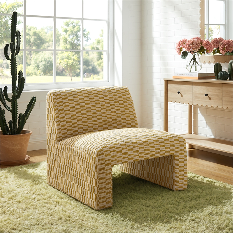 Amita Checked Weave Accent Chair with Wide Seat in Sunrise