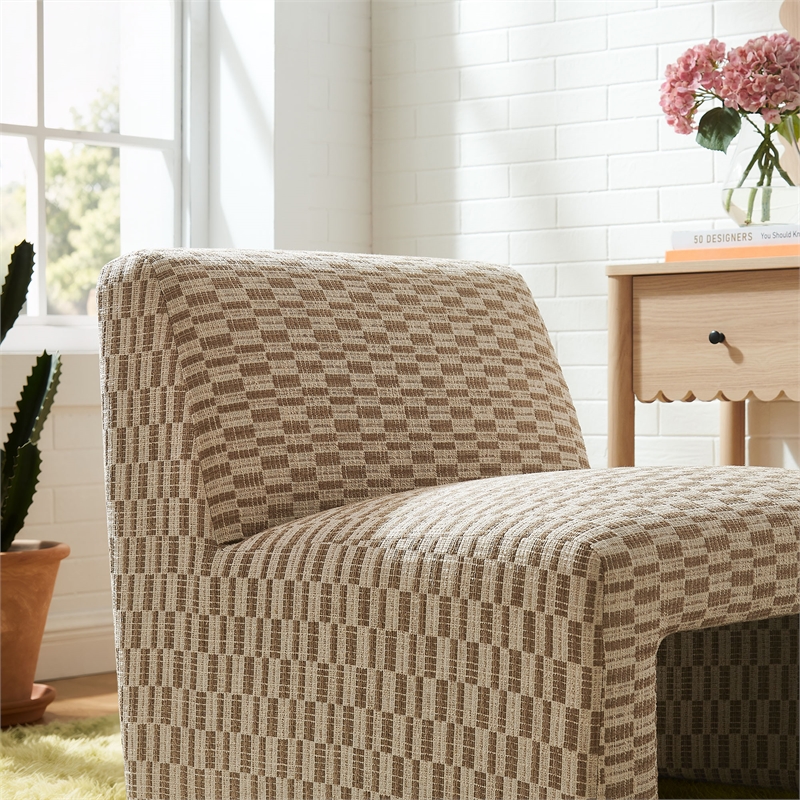 Amita Checked Weave Accent Chair with Wide Seat in Mineral