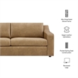 Liora 87 Inch Vegan Leather Sofa with Sloped Arms in Toast