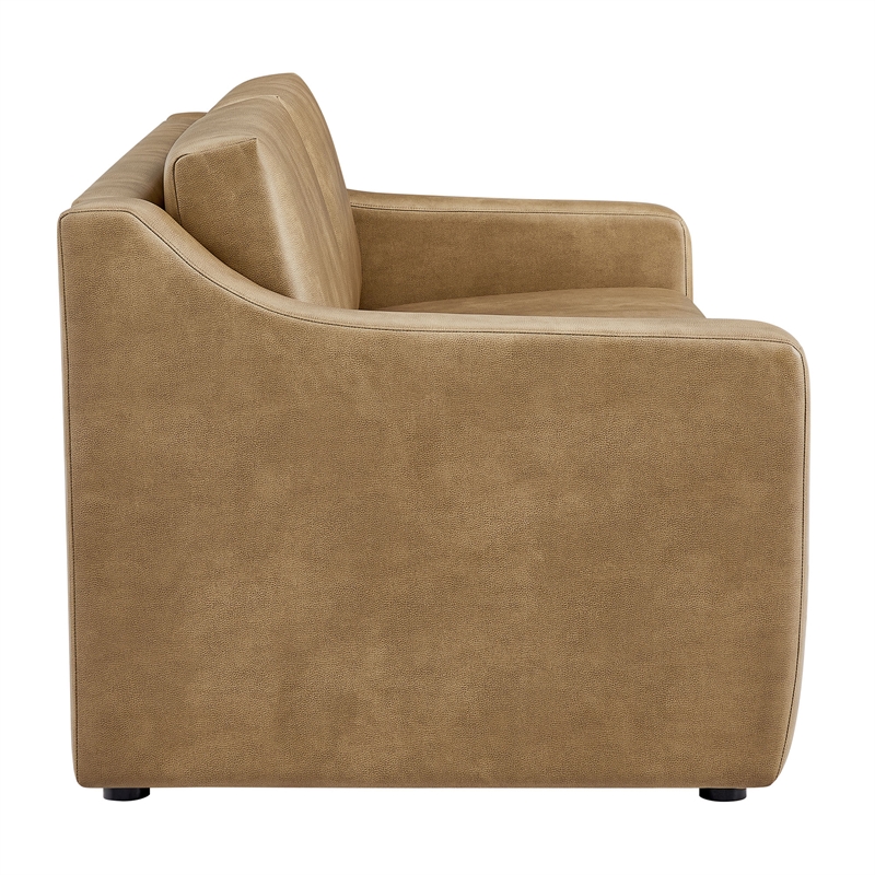 Liora 87 Inch Vegan Leather Sofa with Sloped Arms in Toast