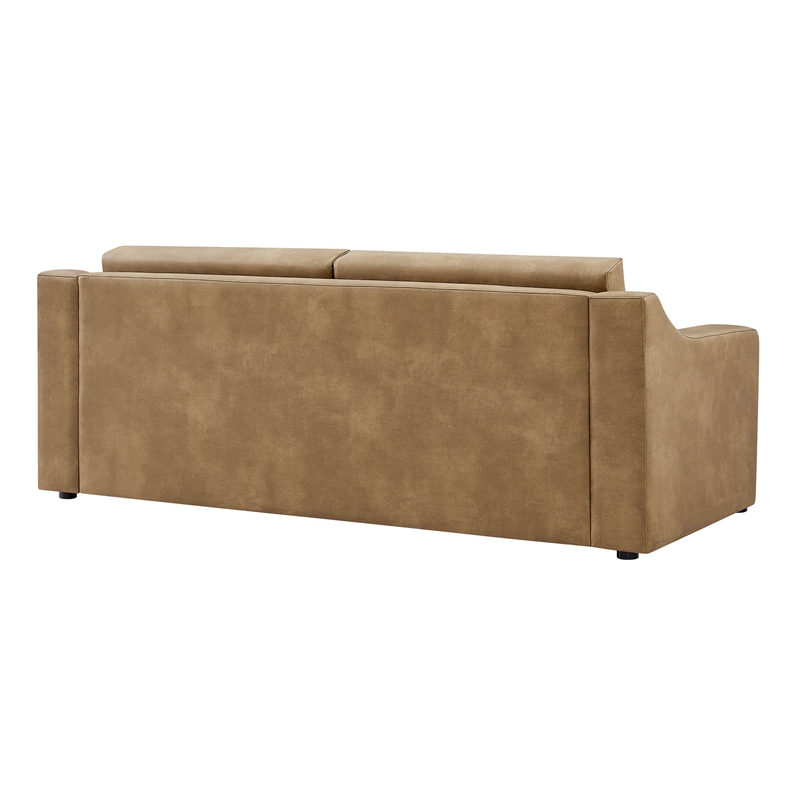 Liora 87 Inch Vegan Leather Sofa with Sloped Arms in Toast
