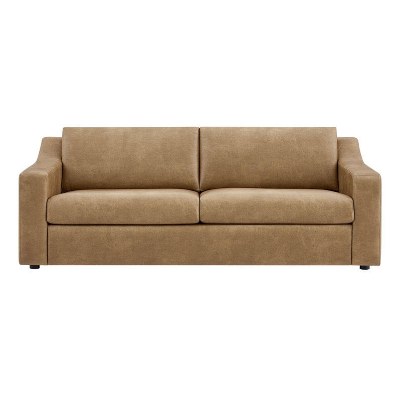 Liora 87 Inch Vegan Leather Sofa with Sloped Arms in Toast