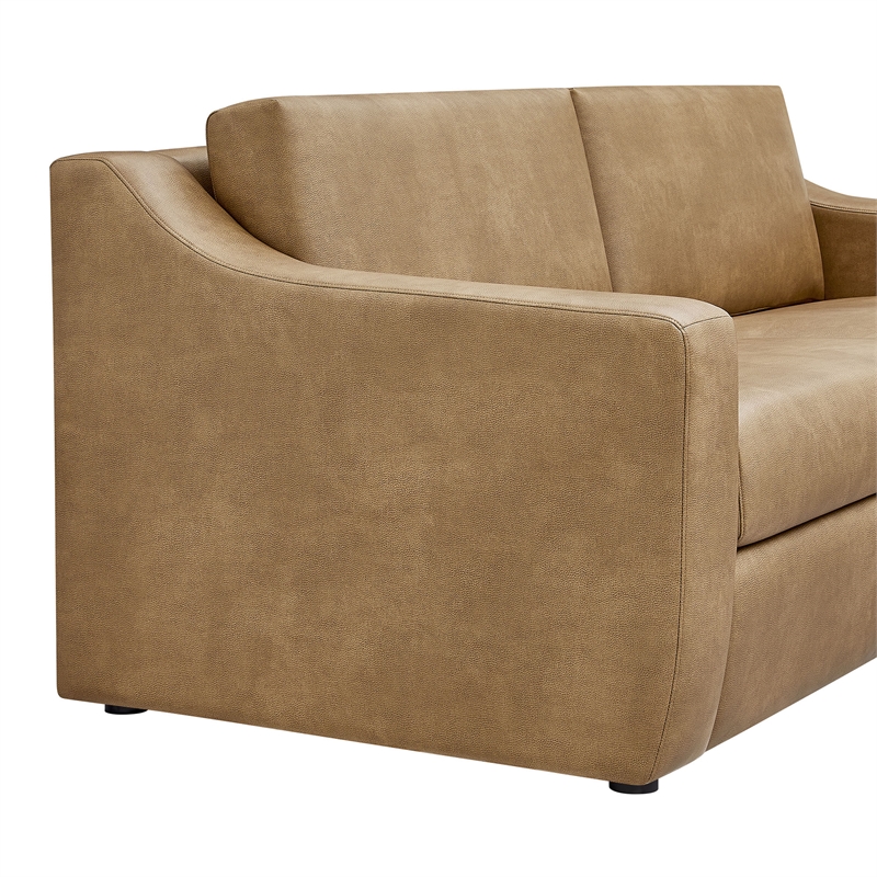 Liora 87 Inch Vegan Leather Sofa with Sloped Arms in Toast