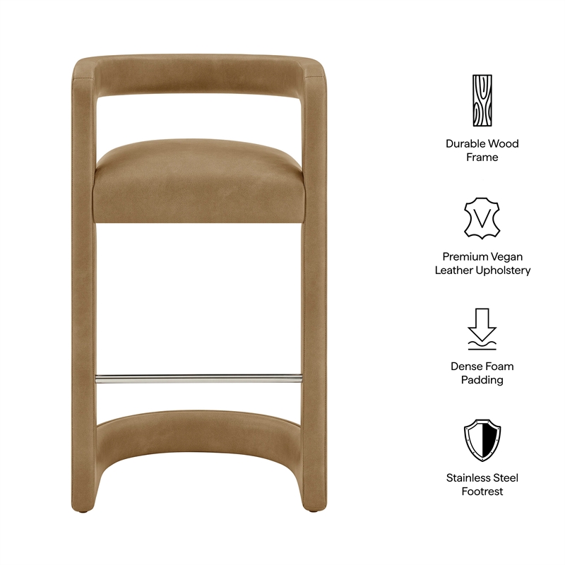 Modway Winslow Premium Vegan Leather Bar Stool in Toast
