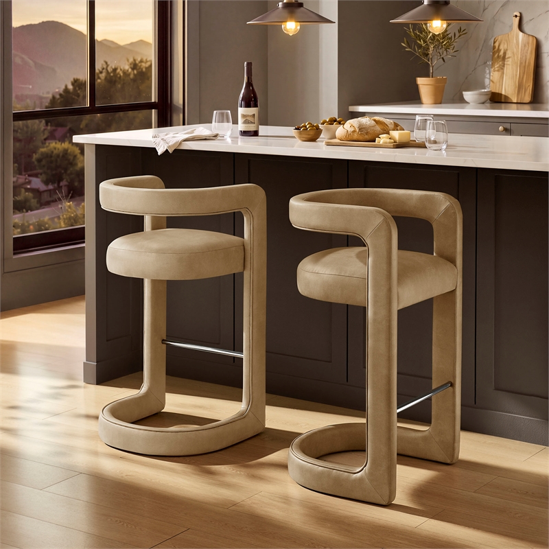 Modway Winslow Premium Vegan Leather Bar Stool in Toast