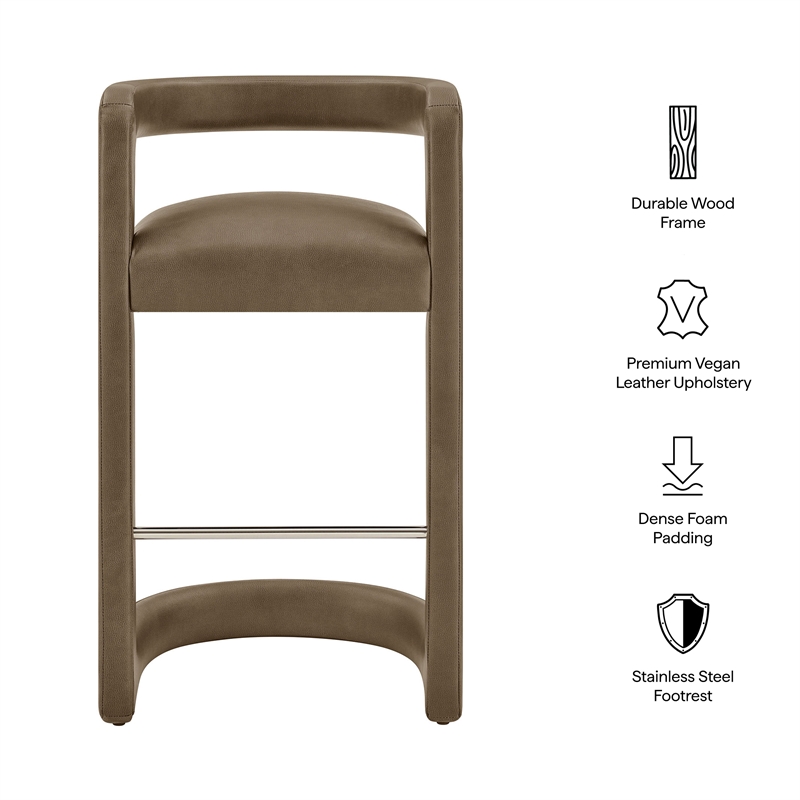 Modway Winslow Premium Vegan Leather Bar Stool in Mushroom