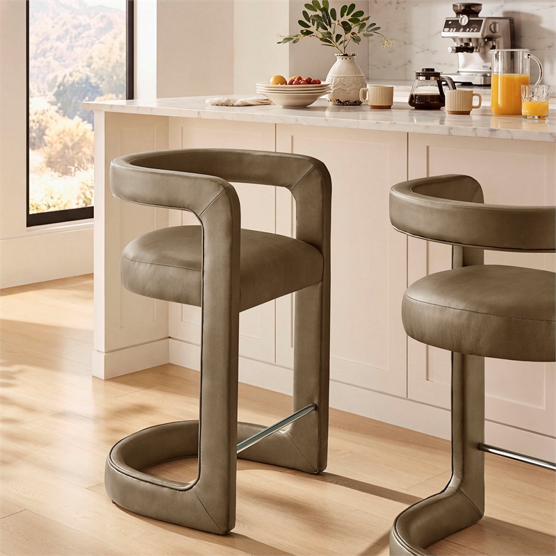 Modway Winslow Premium Vegan Leather Counter Stool in Mushroom