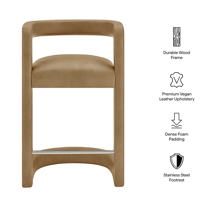 Modway Winslow Premium Vegan Leather Counter Stool in Toast